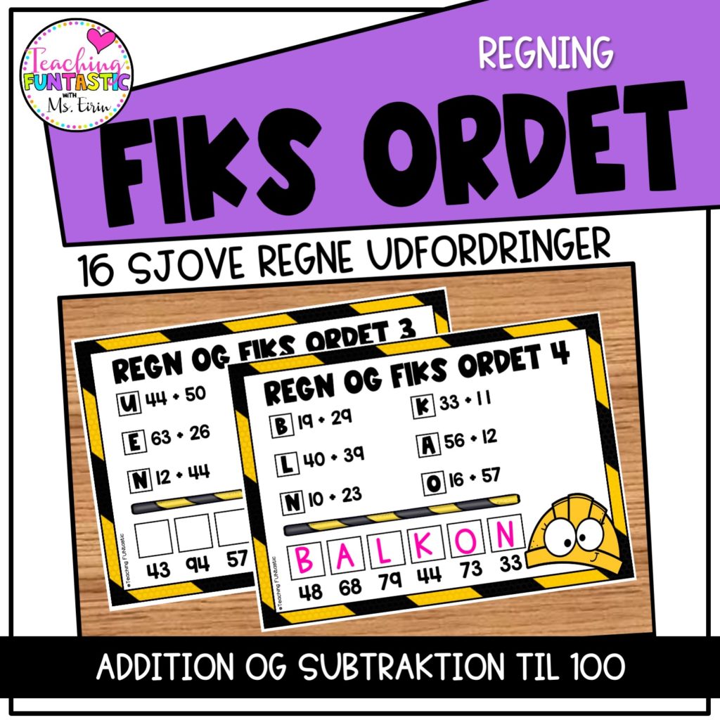 Regneopgaver med addition og subtraktion til 100 | Teaching Funtastic